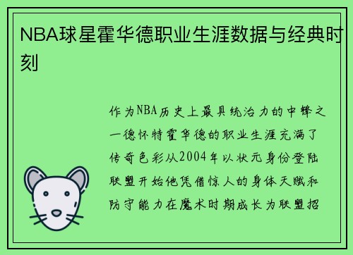 NBA球星霍华德职业生涯数据与经典时刻