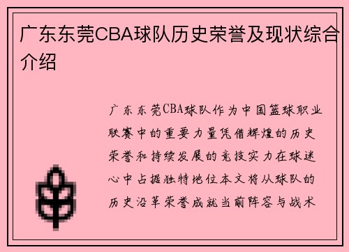 广东东莞CBA球队历史荣誉及现状综合介绍